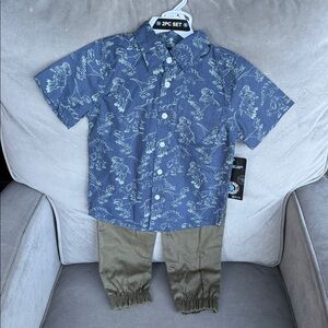Kids Dinosaur Print Matching Set - Blue and Tan